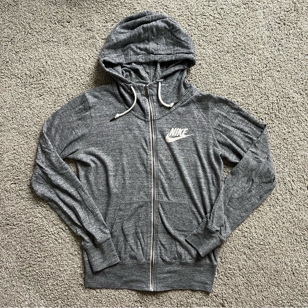 Nike Charcoal Heather Full-Zip Hoodie with White Swoosh